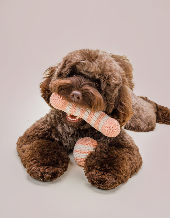 Crochet organic cotton bone toy LILLY peach