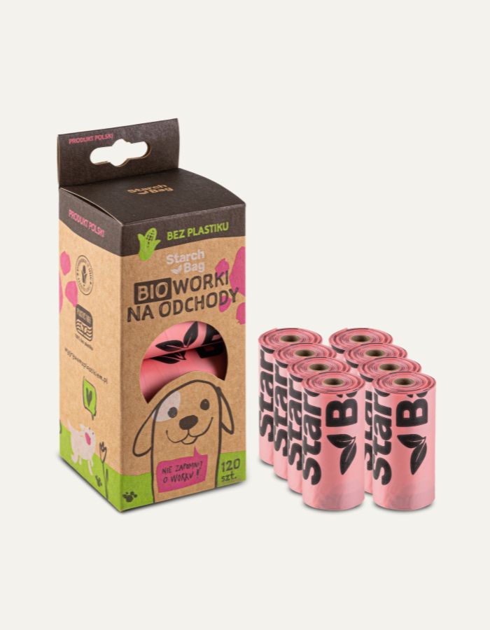 STARCHBAG BIO dog poop bags, 8 rolls - 120 pcs., pink