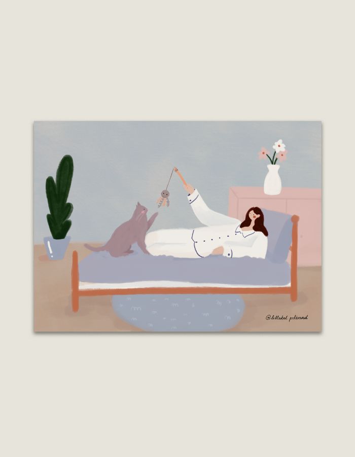 Pocztówka A6 „Poranek z kotem” – ilustracja od polskiej artystki