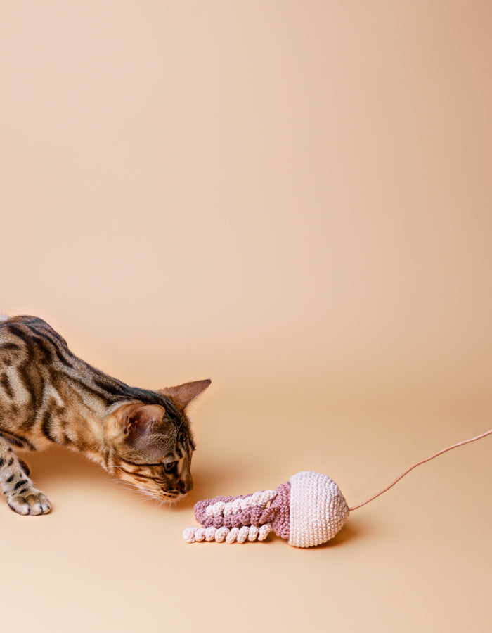 Wand toy with catnip and a bell JELLYFISH beige