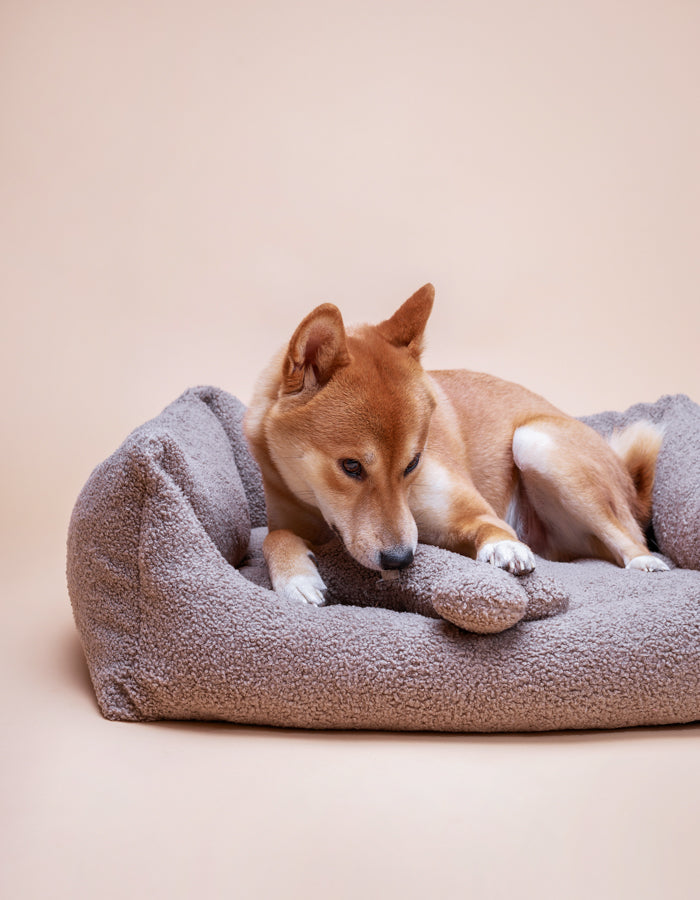 Plush dog bone toy FETCH eco bouclé taupe